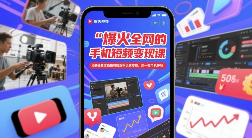 手机短视频变现课：0基础教你拍摄剪辑涨粉运营变现，用一部手机挣钱-AI创作学习-提示词应用-短视频玩法野草AI资源学习网
