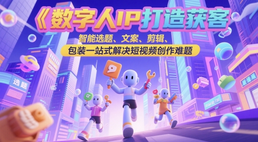 数字人IP打造获客变现实操课，智能选题、文案、剪辑、包装一站式解决短视频创作-AI创作学习-提示词应用-短视频玩法野草AI资源学习网