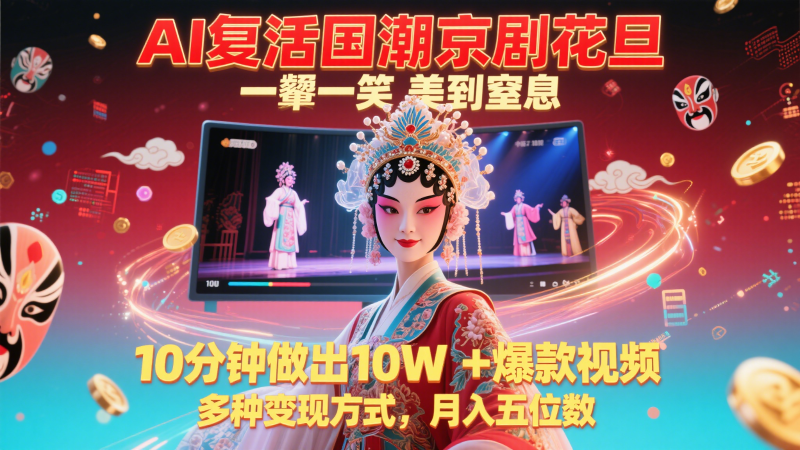AI复活国潮京剧花旦，一颦一笑美到窒息，10分钟做出10W+爆款视频，多种变现方式-AI创作学习-提示词应用-短视频玩法野草AI资源学习网
