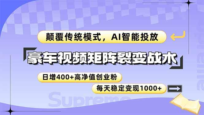 豪车视频矩阵裂变战术，颠覆传统模式，AI智能投放，日入400+-AI创作学习-提示词应用-短视频玩法野草AI资源学习网