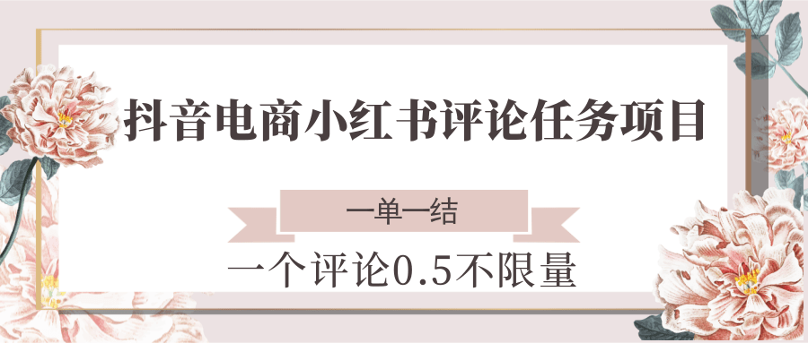 抖音电商小红书评论任务项目，一个评论0.5，一单一结 不限量-AI创作学习-提示词应用-短视频玩法野草AI资源学习网