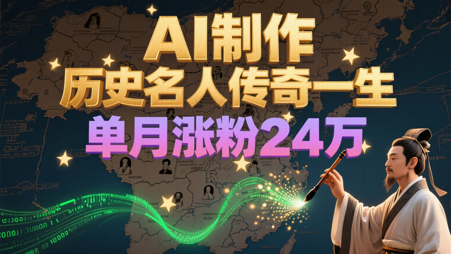 用AI制作历史名人传奇一生，单月涨粉24万-AI创作学习-提示词应用-短视频玩法野草AI资源学习网