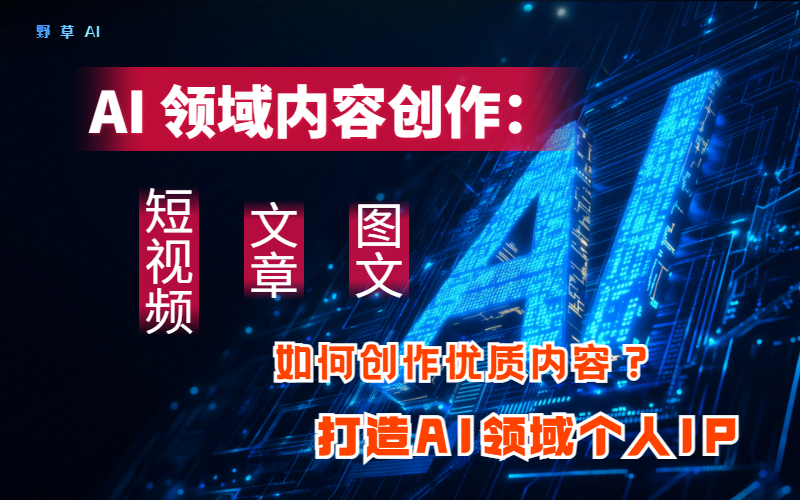 AI 领域内容创作：高效创作短视频、文章、图文三大板块内容，打造AI领域个人IP-AI创作学习-提示词应用-短视频玩法野草AI资源学习网