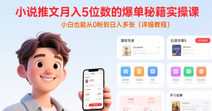 小说推文：月入5位数的【爆单秘籍实操课】(一个半小时直播详细教程)-AI创作学习-提示词应用-短视频玩法野草AI资源学习网