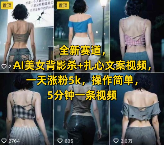 短视频创作思路：AI美女背影杀+扎心文案视频，一天涨粉5k【附提示词】-AI创作学习-提示词应用-短视频玩法野草AI资源学习网