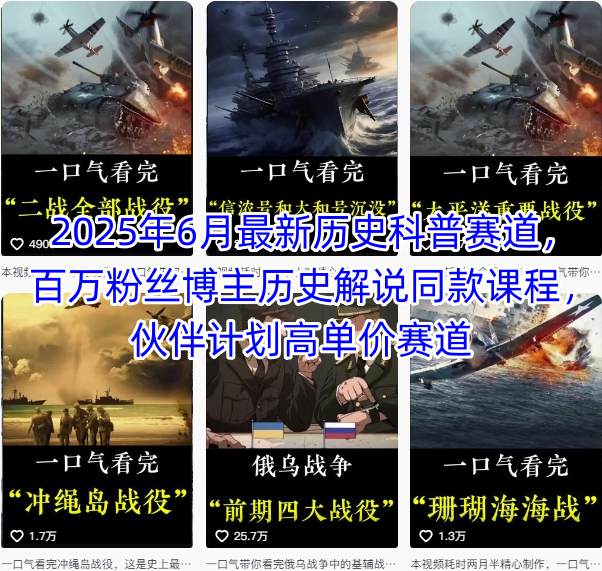 6月最新:历史科普赛道，百万粉丝博主历史解说同款课程-AI创作学习-提示词应用-短视频玩法野草AI资源学习网
