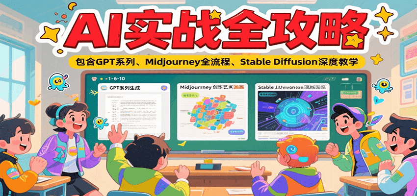 AI实战全攻略：GPT系列、Midjourney全流程、Stable Diffusion深度教学-AI创作学习-提示词应用-短视频玩法野草AI资源学习网