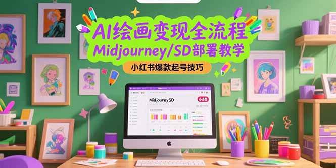 AI绘画变现全流程，Midjourney/SD部署教学，小红书爆款起号技巧-AI创作学习-提示词应用-短视频玩法野草AI资源学习网