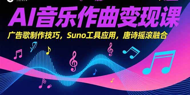 AI音乐作曲变现课，广告歌制作技巧，Suno工具应用，唐诗摇滚融合-AI创作学习-提示词应用-短视频玩法野草AI资源学习网