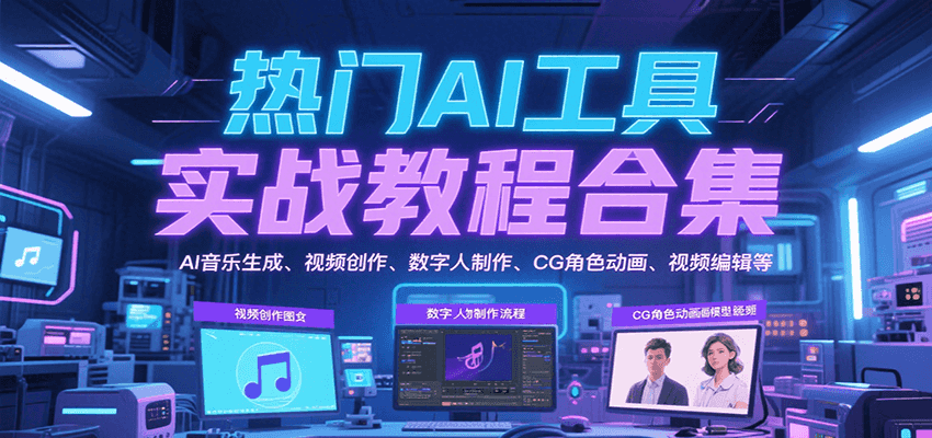 9款AI工具实战教程合集，AI音乐生成、视频创作、数字人制作、CG角色动画、视频编辑等-AI创作学习-提示词应用-短视频玩法野草AI资源学习网