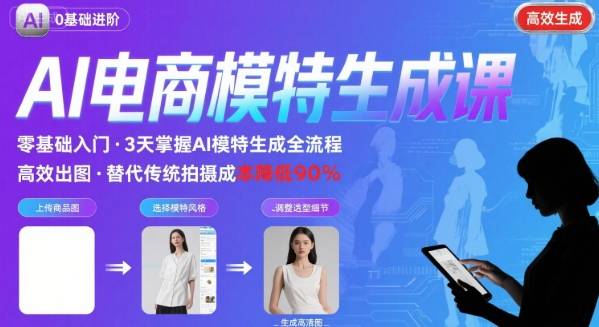AI模特：进阶课程，0基础高效生成【逼真电商模特】图-AI创作学习-提示词应用-短视频玩法野草AI资源学习网