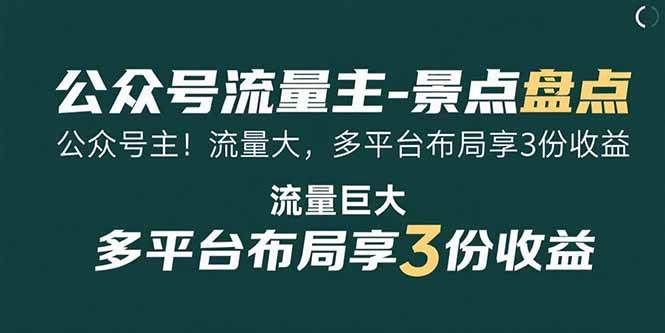 公众号流量主-景点盘点 流量巨大 多平台布局享3份收益-AI创作学习-提示词应用-短视频玩法野草AI资源学习网