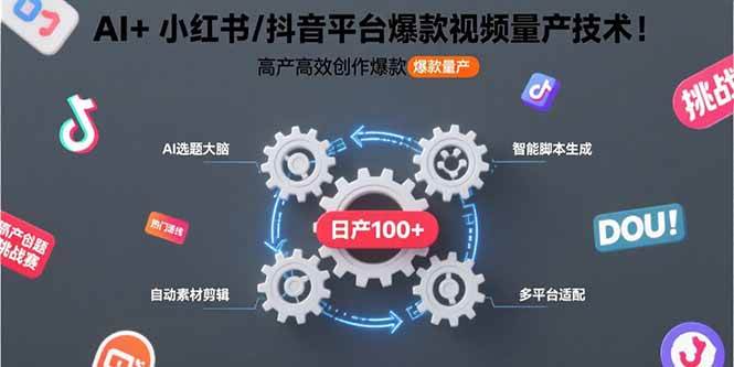 AI+小红书/抖音平台爆款视频量产技术：高产高效创作爆款视频！-AI创作学习-提示词应用-短视频玩法野草AI资源学习网