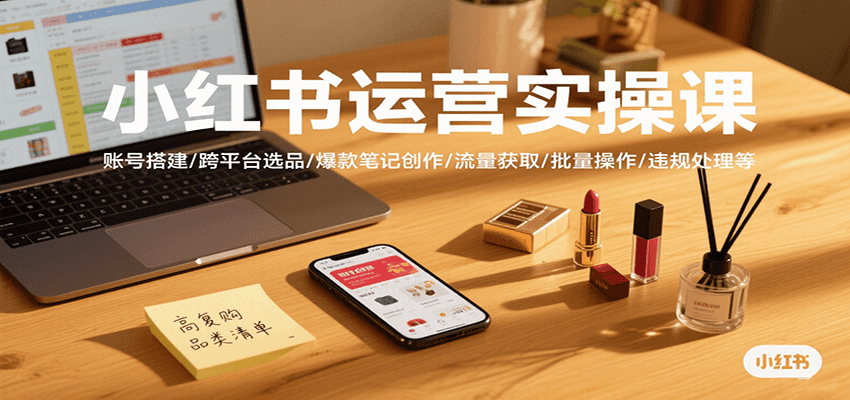 小红书运营实操课，账号搭建/跨平台选品/爆款笔记创作/流量获取/批量操作/违规处理等-AI创作学习-提示词应用-短视频玩法野草AI资源学习网