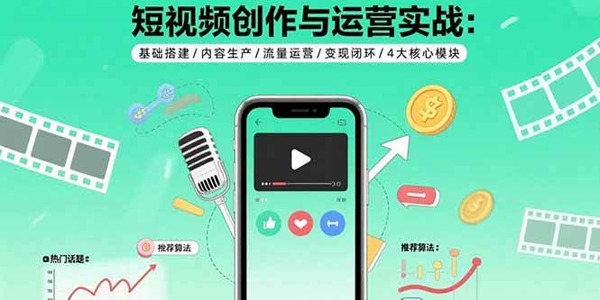 短视频创作与运营实战：基础搭建/内容生产/流量运营/变现闭环/4大核心模块-AI创作学习-提示词应用-短视频玩法野草AI资源学习网
