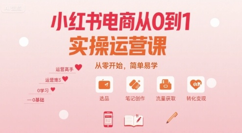 小红书电商从0到1实操运营课，从零开始，简单易学-AI创作学习-提示词应用-短视频玩法野草AI资源学习网