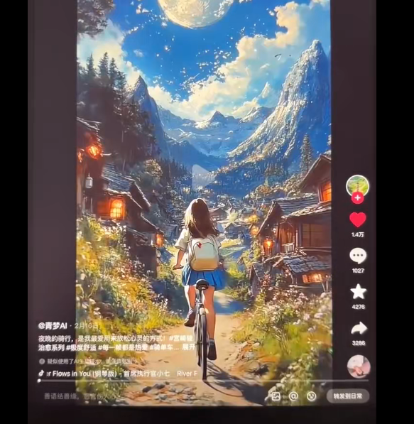 利用AI制作：【女孩骑单车治愈】视频，流量大，起号快，快速起千粉万粉号-AI创作学习-提示词应用-短视频玩法野草AI资源学习网