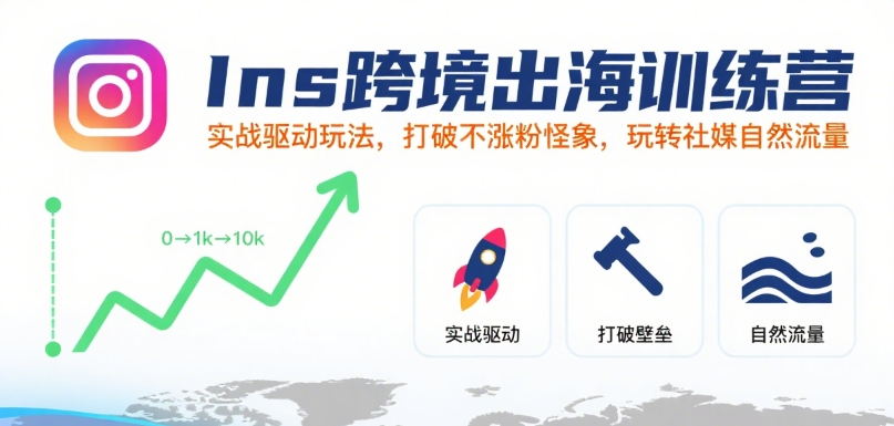Ins：跨境出海训练营，实战驱动，打破不涨粉怪象，玩转社媒自然流量-AI创作学习-提示词应用-短视频玩法野草AI资源学习网