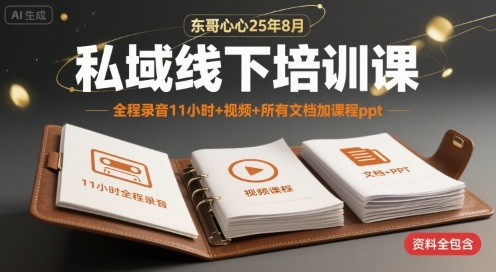 东哥+心心：25年8月私域线下培训课，全程录音11小时+视频+所有文档加课程ppt-AI创作学习-提示词应用-短视频玩法野草AI资源学习网