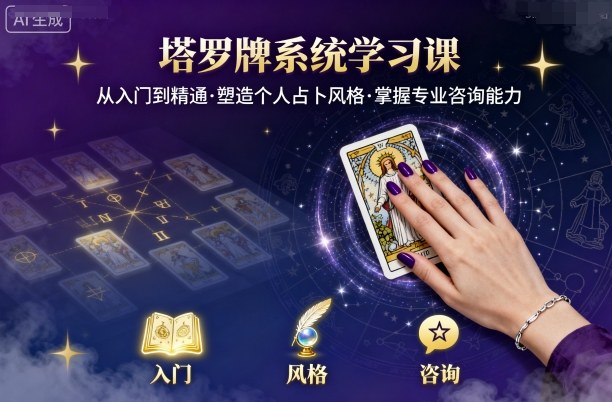 塔罗牌系统学习课，助你从入门到精通，塑造个人占卜风格，掌握专业咨询能力-AI创作学习-提示词应用-短视频玩法野草AI资源学习网