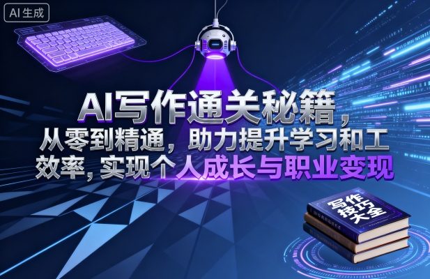 AI写作通关秘籍：助力提升学习和工作效率，实现个人成长与职业变现-AI创作学习-提示词应用-短视频玩法野草AI资源学习网