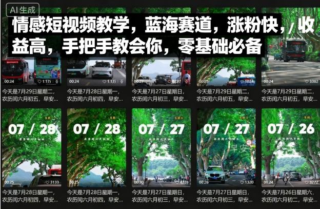 情感短视频教学，蓝海赛道，涨粉快，收益高，手把手教会你-AI创作学习-提示词应用-短视频玩法野草AI资源学习网