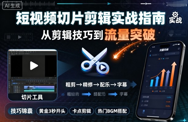 短视频切片剪辑实战指南，从剪辑技巧到流量突破-AI创作学习-提示词应用-短视频玩法野草AI资源学习网