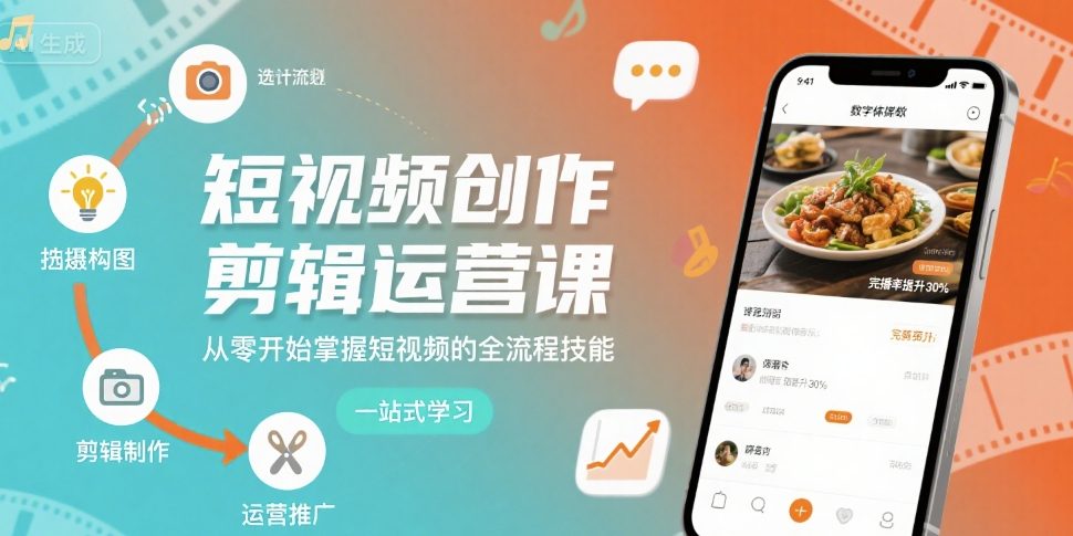短视频创作剪辑运营课，从零开始掌握短视频的全流程技能-AI创作学习-提示词应用-短视频玩法野草AI资源学习网