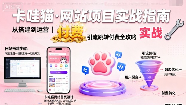 卡哇猫·网站项目，网站搭建与运营以及引流跳转付费-AI创作学习-提示词应用-短视频玩法野草AI资源学习网