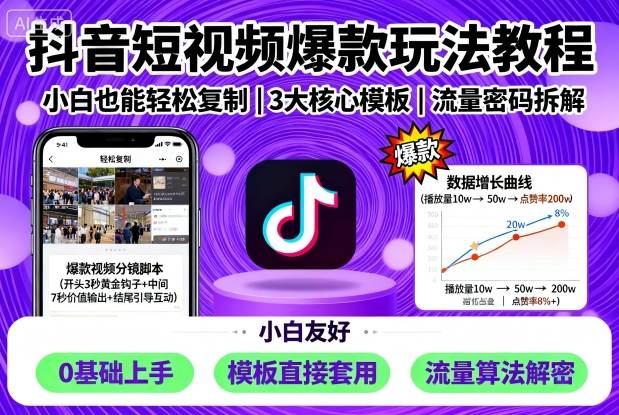 抖音短视频爆款玩法教程，小白也能轻松复制-AI创作学习-提示词应用-短视频玩法野草AI资源学习网