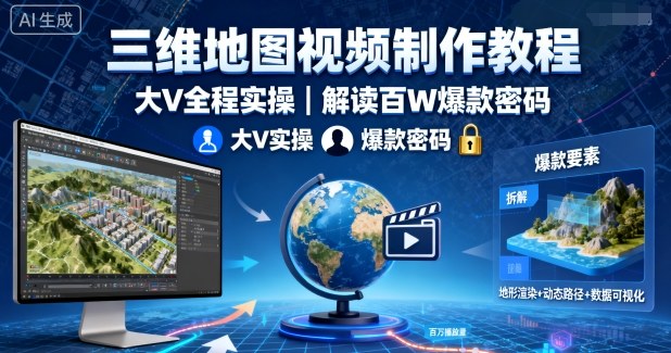 三维地图视频：制作教程，大V全程实操，解读百W爆款密码-AI创作学习-提示词应用-短视频玩法野草AI资源学习网