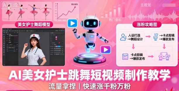 AI美女护士跳舞：短视频制作教学，快速涨千粉万粉【提示词+视频教程】-AI创作学习-提示词应用-短视频玩法野草AI资源学习网
