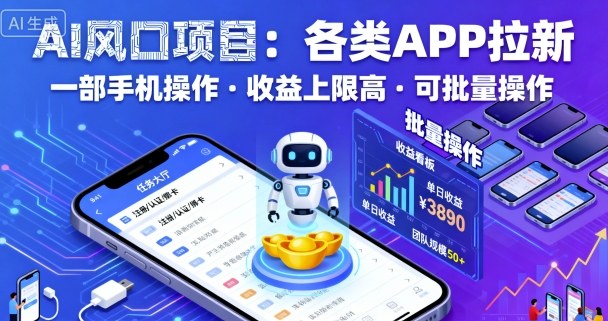 AI风口项目，各类APP拉新，一部手机就可以操作，收益上限高，可批量操作-AI创作学习-提示词应用-短视频玩法野草AI资源学习网