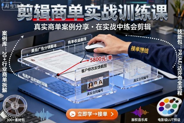 剪辑商单实战训练课，真实商单案例分享，在实战中练会剪辑-AI创作学习-提示词应用-短视频玩法野草AI资源学习网