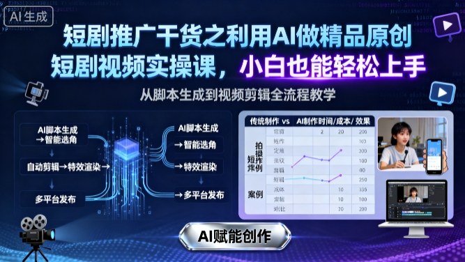 短剧推广：利用AI做精品原创短剧视频实操课，小白也能轻松上手-AI创作学习-提示词应用-短视频玩法野草AI资源学习网