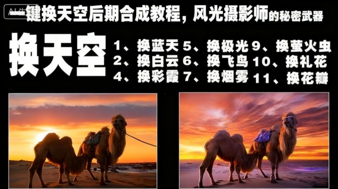 一键换天空后期合成教程，风光摄影师的秘密武器-AI创作学习-提示词应用-短视频玩法野草AI资源学习网