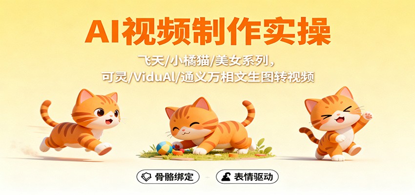 AI视频制作实操，飞天/小橘猫/美女系列，可灵/ViduAl/通义万相文生图转视频-AI创作学习-提示词应用-短视频玩法野草AI资源学习网