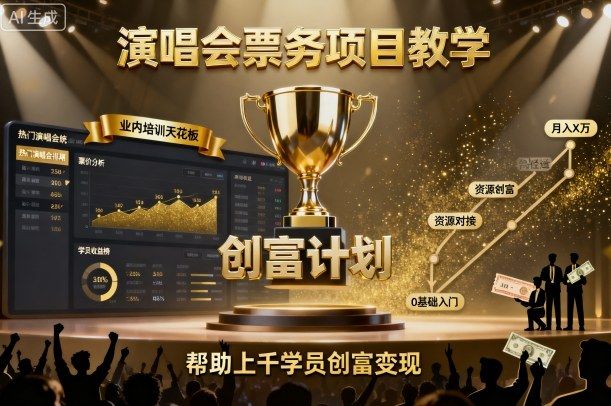 演唱会票务项目教学，业内培训天花板，帮助上千学员创富变现【大部分都是直播课】-AI创作学习-提示词应用-短视频玩法野草AI资源学习网
