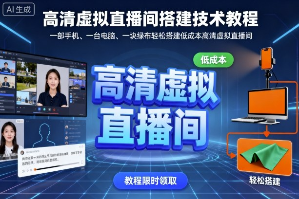 虚拟直播间搭建技术教程，一部手机、一台电脑、一块绿布轻松搭建低成本高清虚拟直播间-AI创作学习-提示词应用-短视频玩法野草AI资源学习网