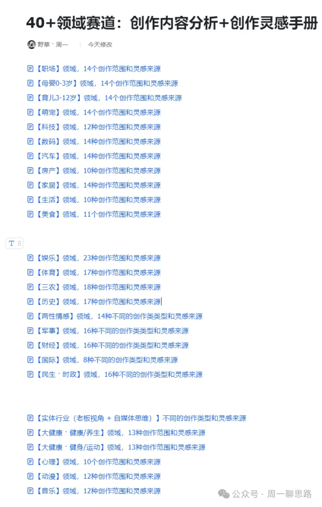 图片[3]-AI创作学习-提示词应用-短视频玩法全网独一份：超详细的40+个自媒体赛道领域解析手册，让你的内容创作不再局限！-AI创作学习-提示词应用-短视频玩法野草AI资源学习网