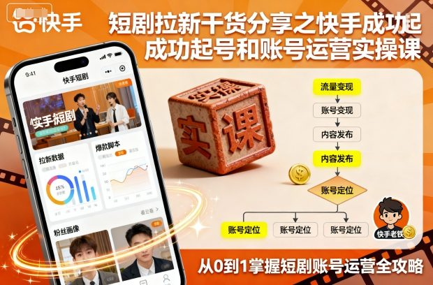 短剧拉新干货分享之快手成功起号和账号运营实操课-AI创作学习-提示词应用-短视频玩法野草AI资源学习网