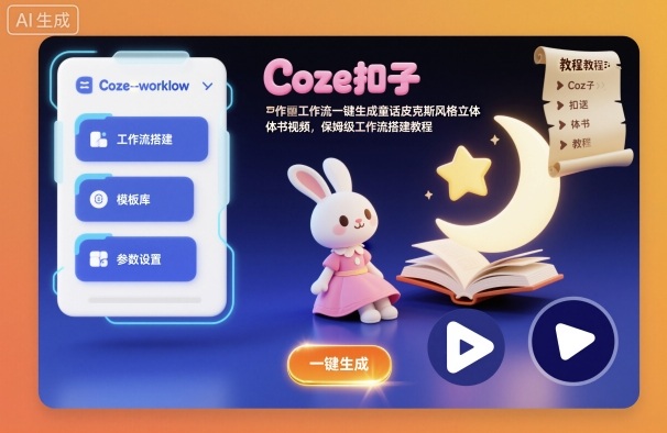 Coze工作流：一键生成【童话皮克斯风格立体书】视频，保姆级工作流搭建教程-AI创作学习-提示词应用-短视频玩法野草AI资源学习网