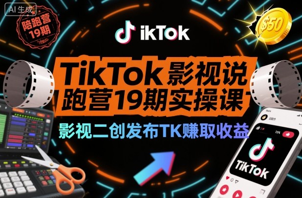 TikTok影视解说陪跑营19期实操课，影视二创发布TK賺取收益，万播收益50美金-AI创作学习-提示词应用-短视频玩法野草AI资源学习网
