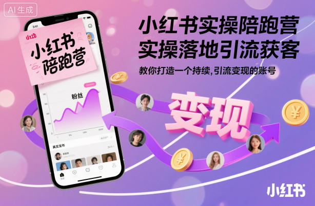 小红书实操陪跑营，实操落地引流获客，教你打造一个持续引流变现的账号-AI创作学习-提示词应用-短视频玩法野草AI资源学习网