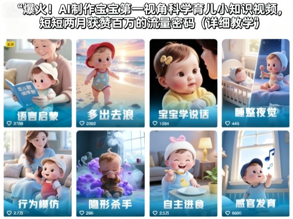 AI制作：【宝宝第一视角科学育儿小知识】视频，短短两月获赞百万的流量密码（详细教学）-AI创作学习-提示词应用-短视频玩法野草AI资源学习网