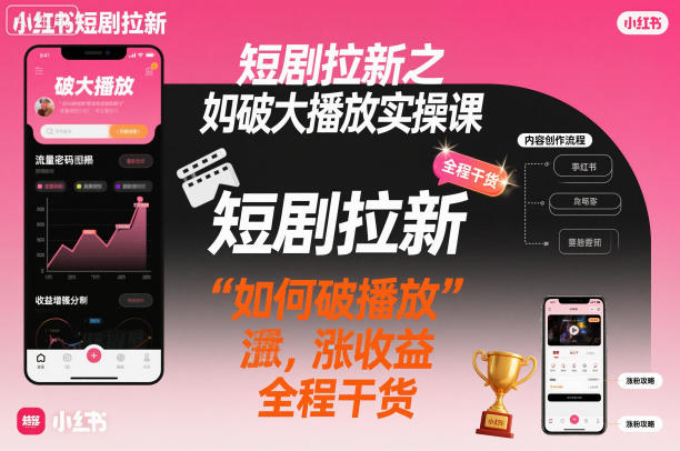 短剧拉新：小红书如何破大播放实操课，如何破播放，涨收益，全程干货-AI创作学习-提示词应用-短视频玩法野草AI资源学习网