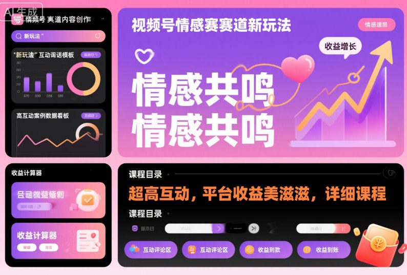 视频号：情感赛道新玩法，超高互动，平台收益美滋滋，详细课程-AI创作学习-提示词应用-短视频玩法野草AI资源学习网