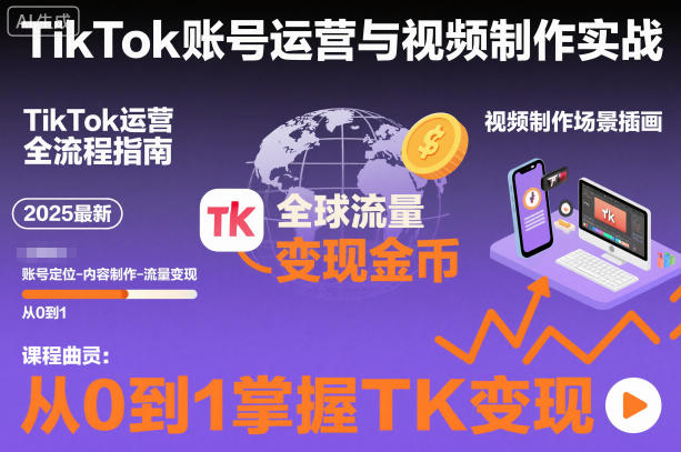 TikTok账号运营与视频制作实战全流程，从0到1掌握TK变现（含11月最新TK搬运技术）-AI创作学习-提示词应用-短视频玩法野草AI资源学习网