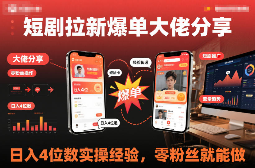 短剧拉新：爆单大佬分享日入4位数实操经验，零粉丝就能做-AI创作学习-提示词应用-短视频玩法野草AI资源学习网