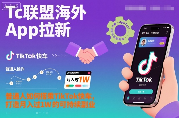 海外App拉新：普通人如何搭乘TikTok快车，打造月入过1W的可持续副业-AI创作学习-提示词应用-短视频玩法野草AI资源学习网